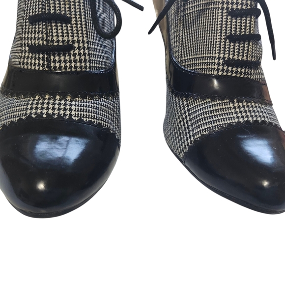 Vintage Impo Black White Plaid Oxford Heels Lace Up Ankle booties Retro US 7.5 - Picture 9 of 11